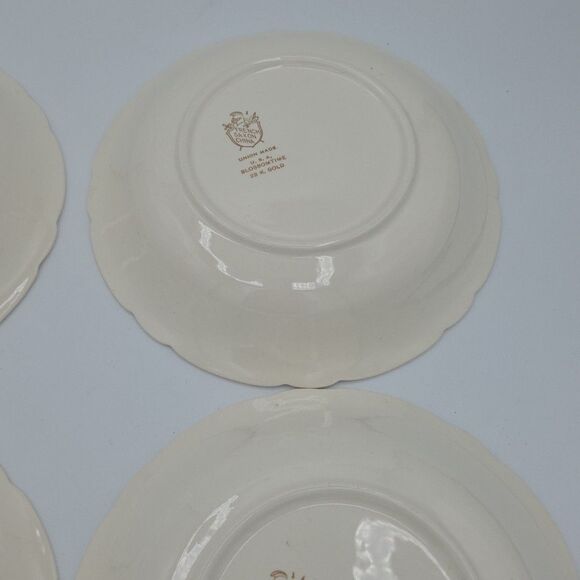 French Saxon China 22k Blossomtime 7.5 Inch Diameter Gold Bowls Set Of 4 Set 2 - Picture 10 of 10